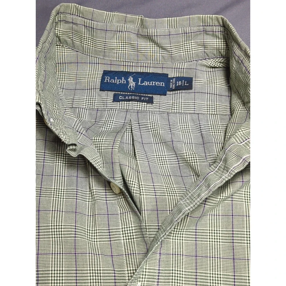 Vtg Blue Tag Polo Ralph Lauren‎ Long Sleeve Button Down Large Shirt Purple Green